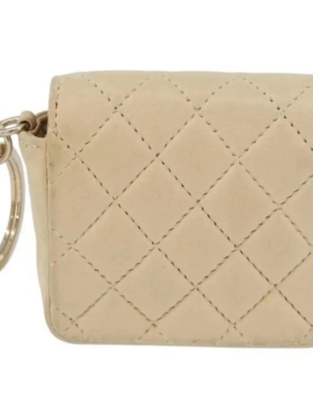 CHANEL Matelasse Pouch Lamb Skin Beige Gold CC Auth BA10922